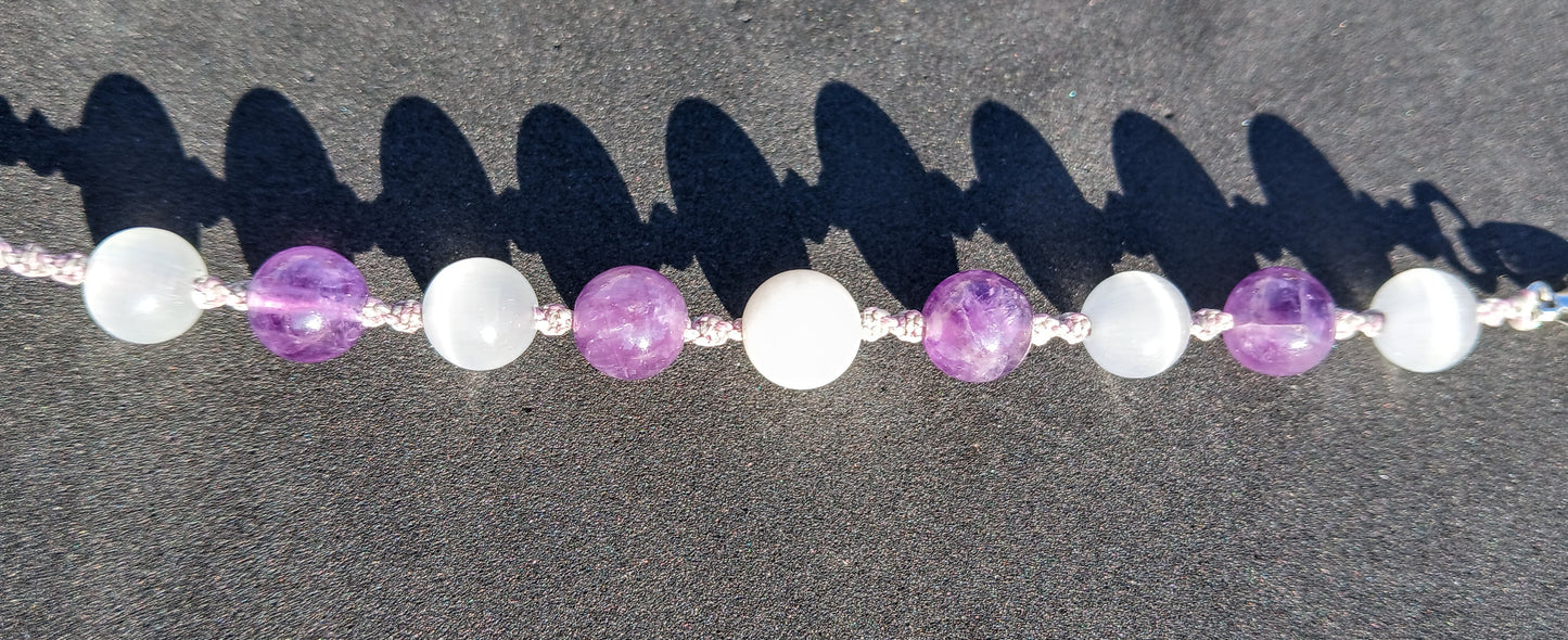 White Moonstone, Amethyst and Satin Spar