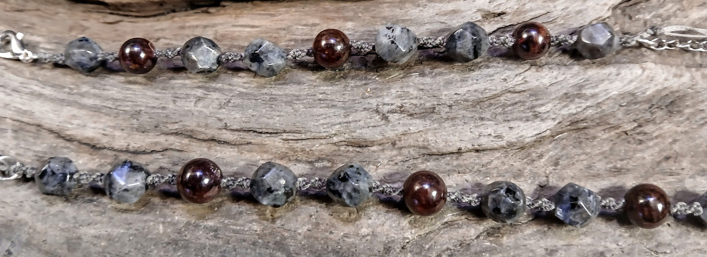 Garnet & Larvikite, Hers & His Bracelet Set