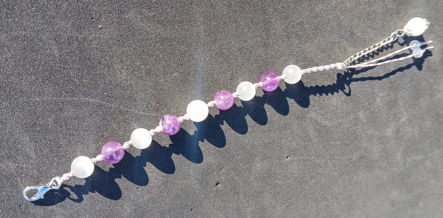 White Moonstone, Amethyst and Satin Spar
