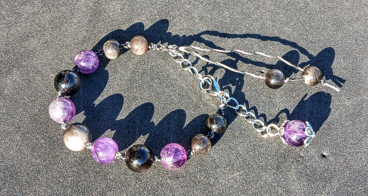 Amethyst and Silver Sheen Obsidian