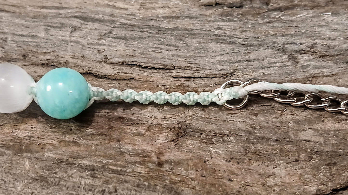 White Moonstone, Amazonite, Amethyst & Satin Spar