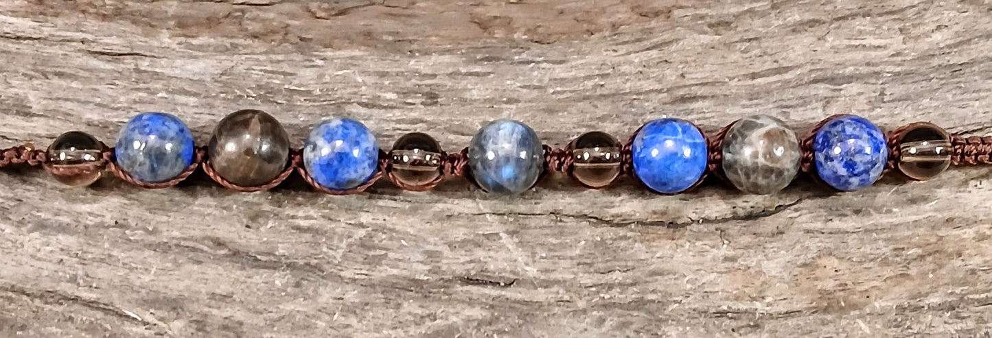 Labradorite, Lapis Lazuli, Coffee Spectralite & Smokey Quartz