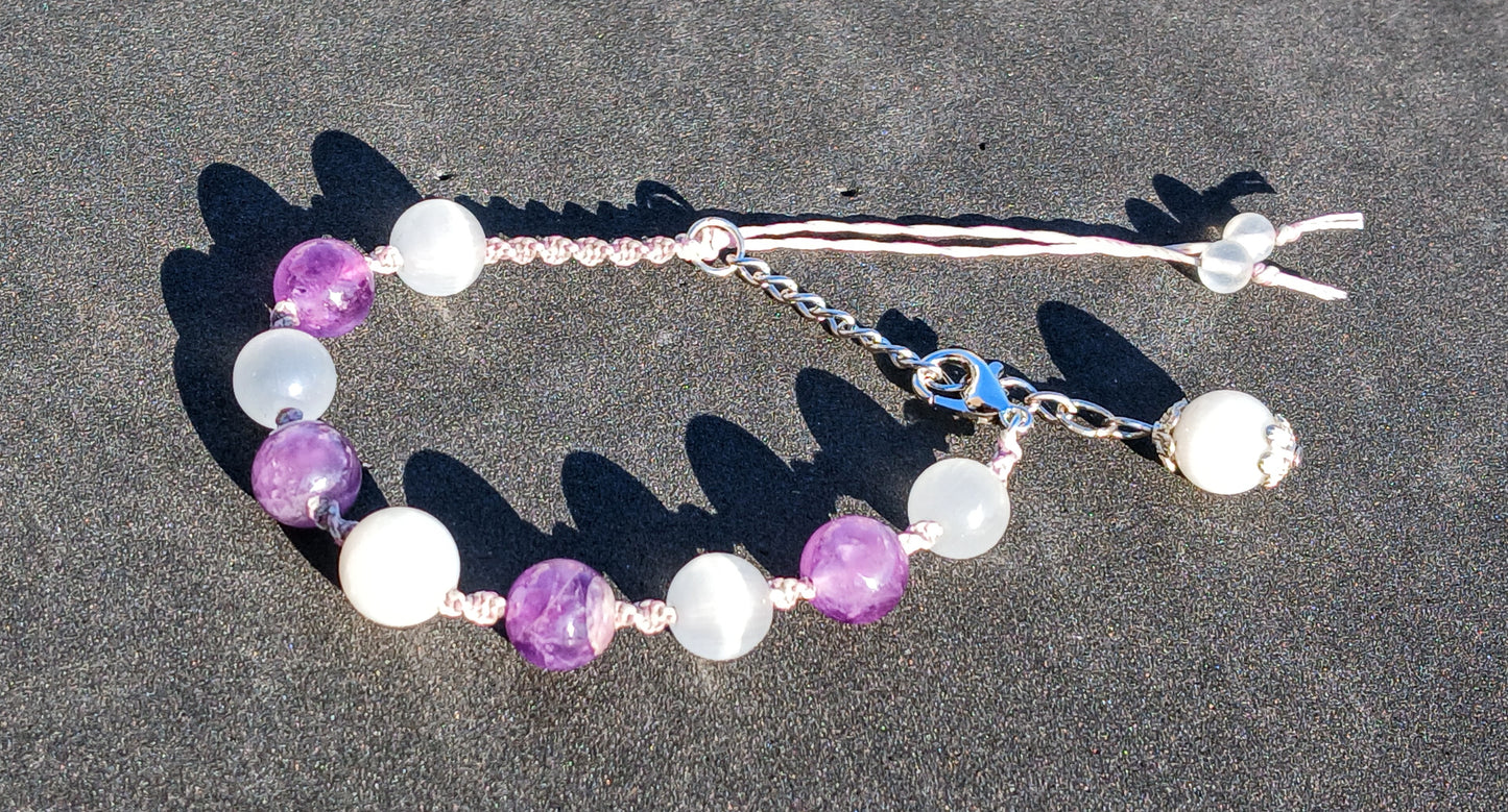 White Moonstone, Amethyst and Satin Spar
