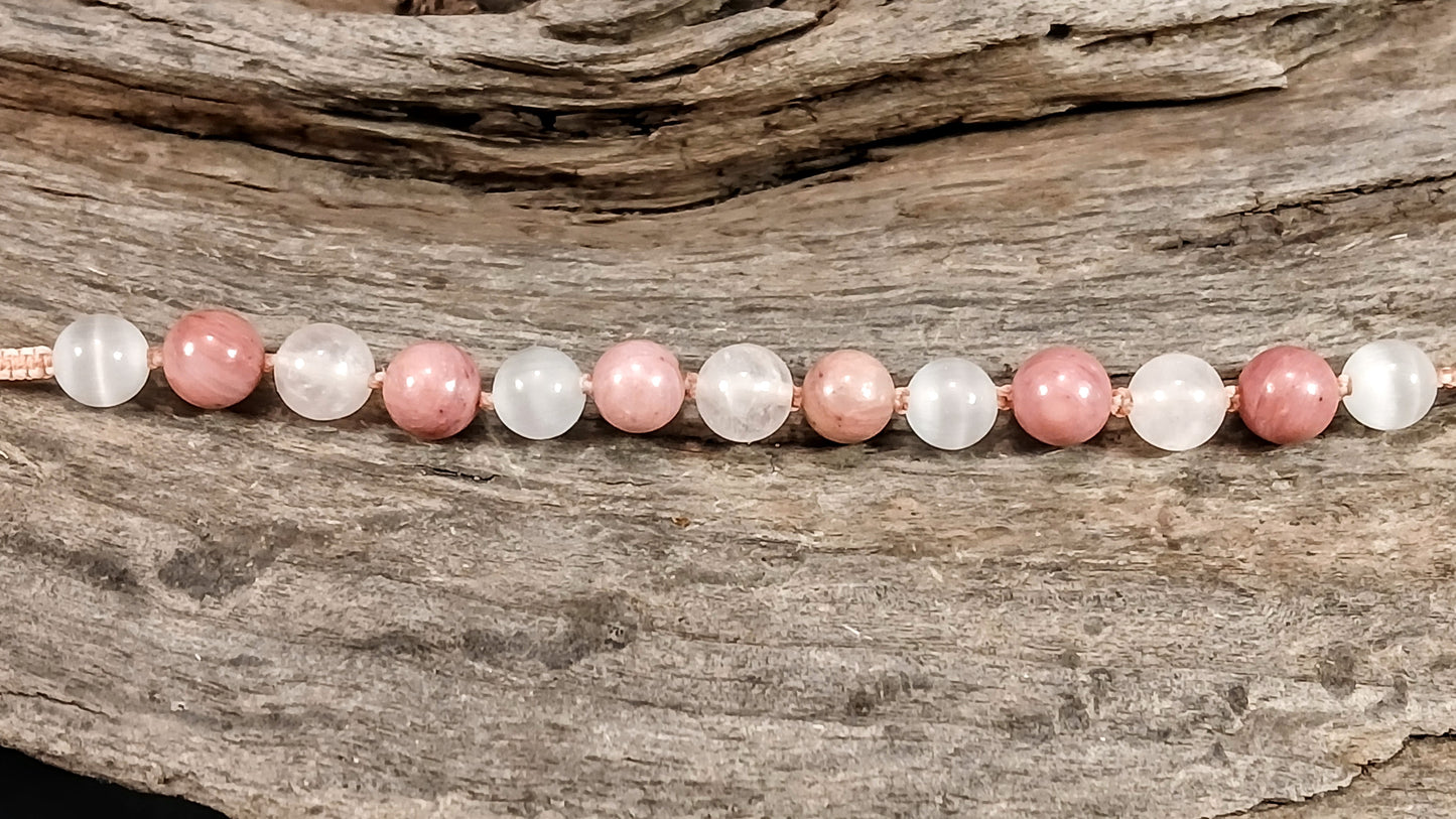 Rose Quartz, Rhodonite, Satin Spar & Himalayan Quartz