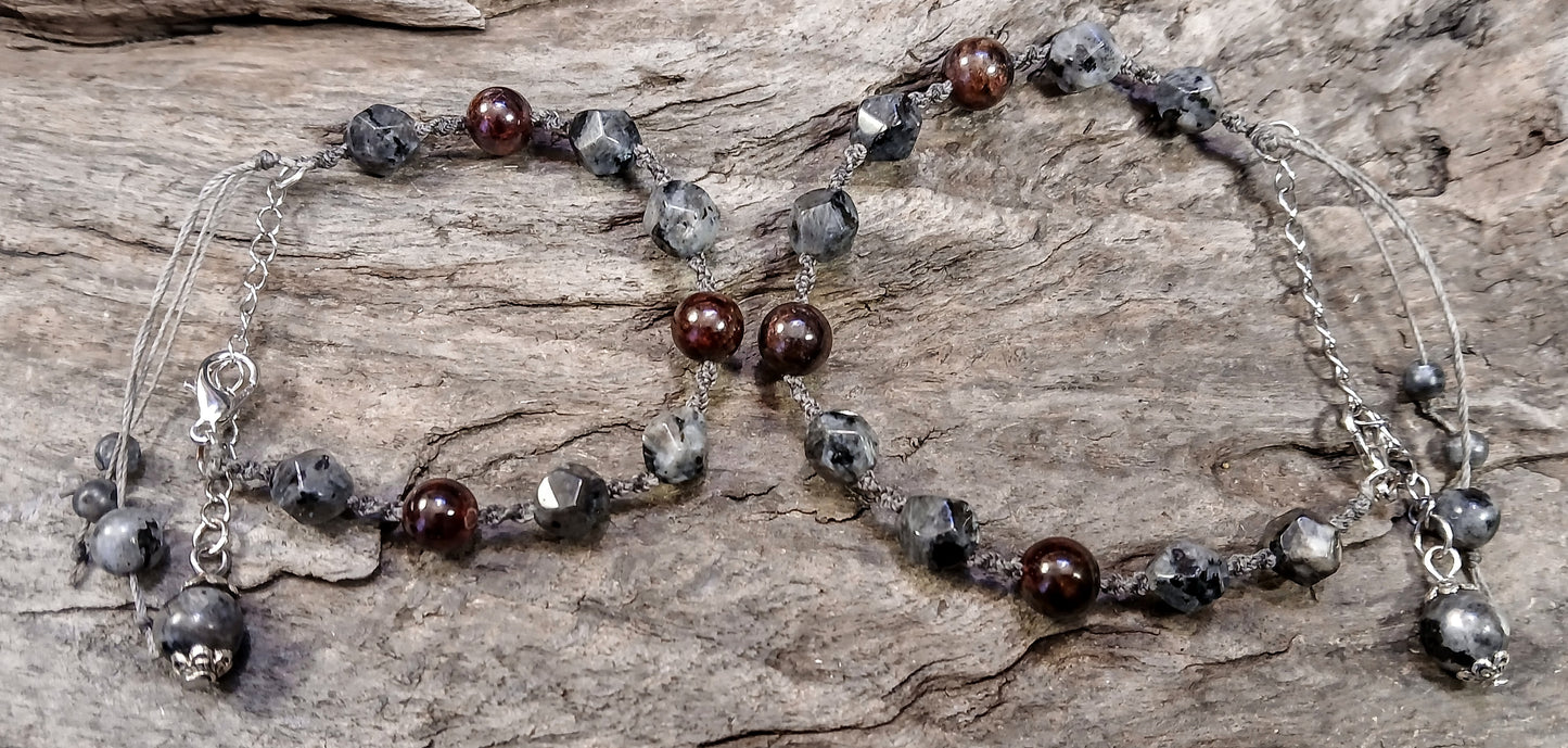 Garnet & Larvikite, Hers & His Bracelet Set