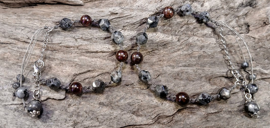 Garnet & Larvikite, Hers & His Bracelet Set