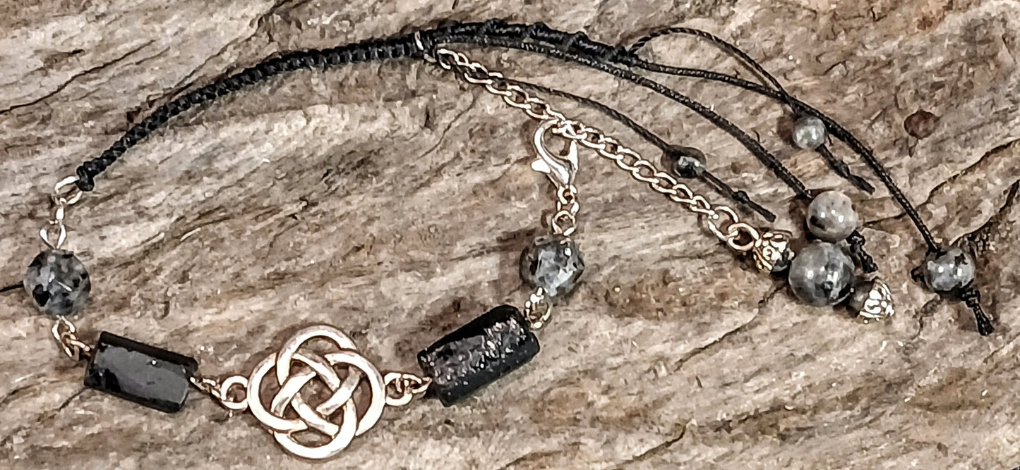 Celtic Clover Knot, Black Tormaline & Larvikite
