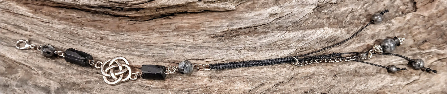Celtic Clover Knot, Black Tormaline & Larvikite