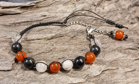 Carnelian, Tormalated Quartz & Rainbow Obsidian
