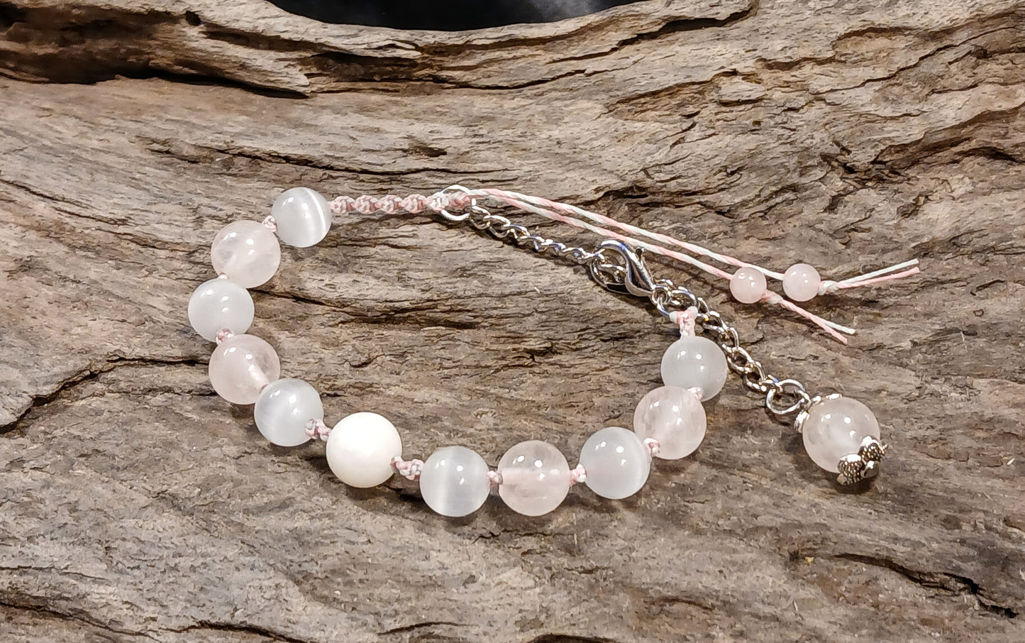 White Moonstone, Rose Quartz and Satin Spar