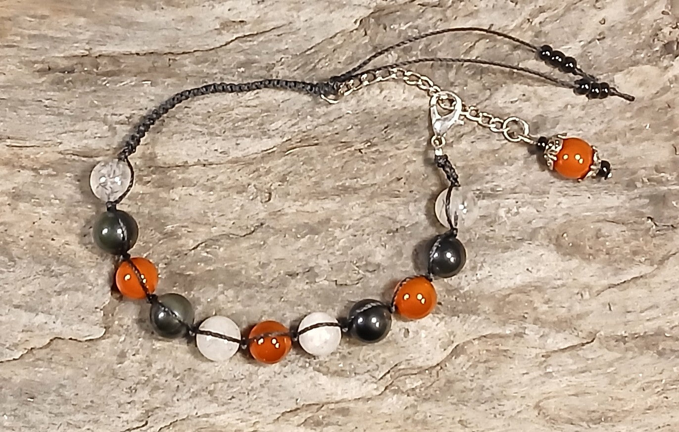 Carnelian, Tormalated Quartz & Rainbow Obsidian