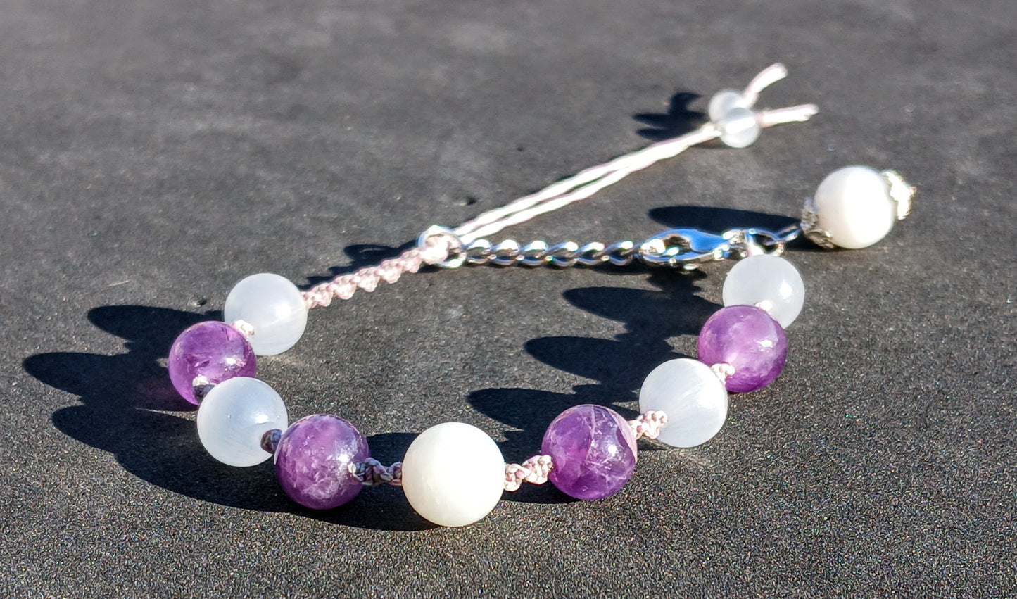 White Moonstone, Amethyst and Satin Spar