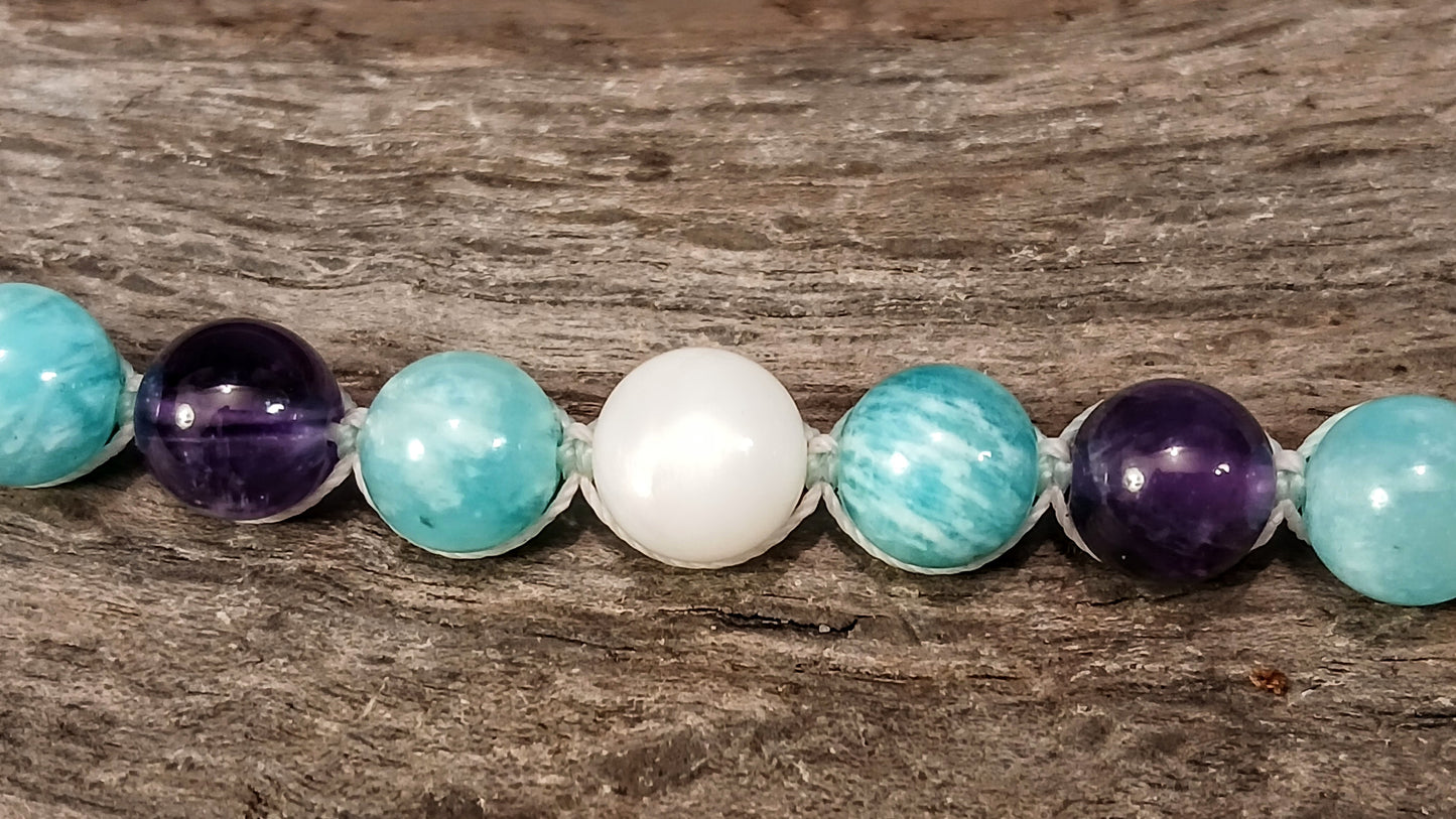 White Moonstone, Amazonite, Amethyst & Satin Spar