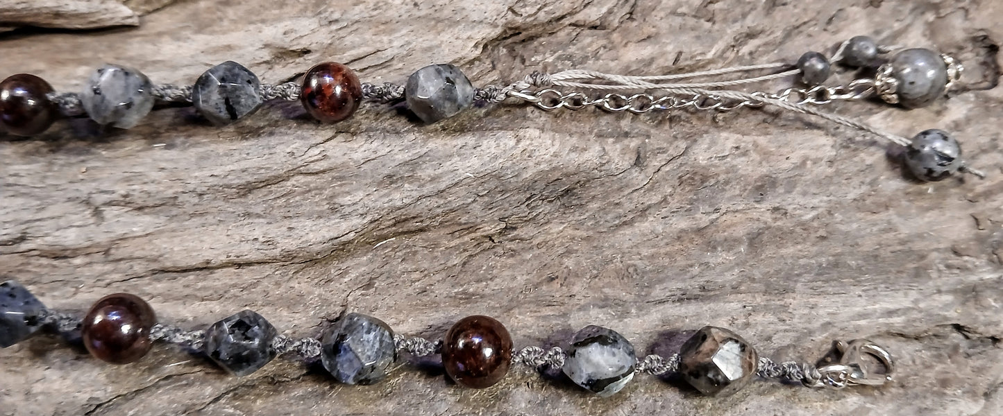 Garnet & Larvikite, Hers & His Bracelet Set