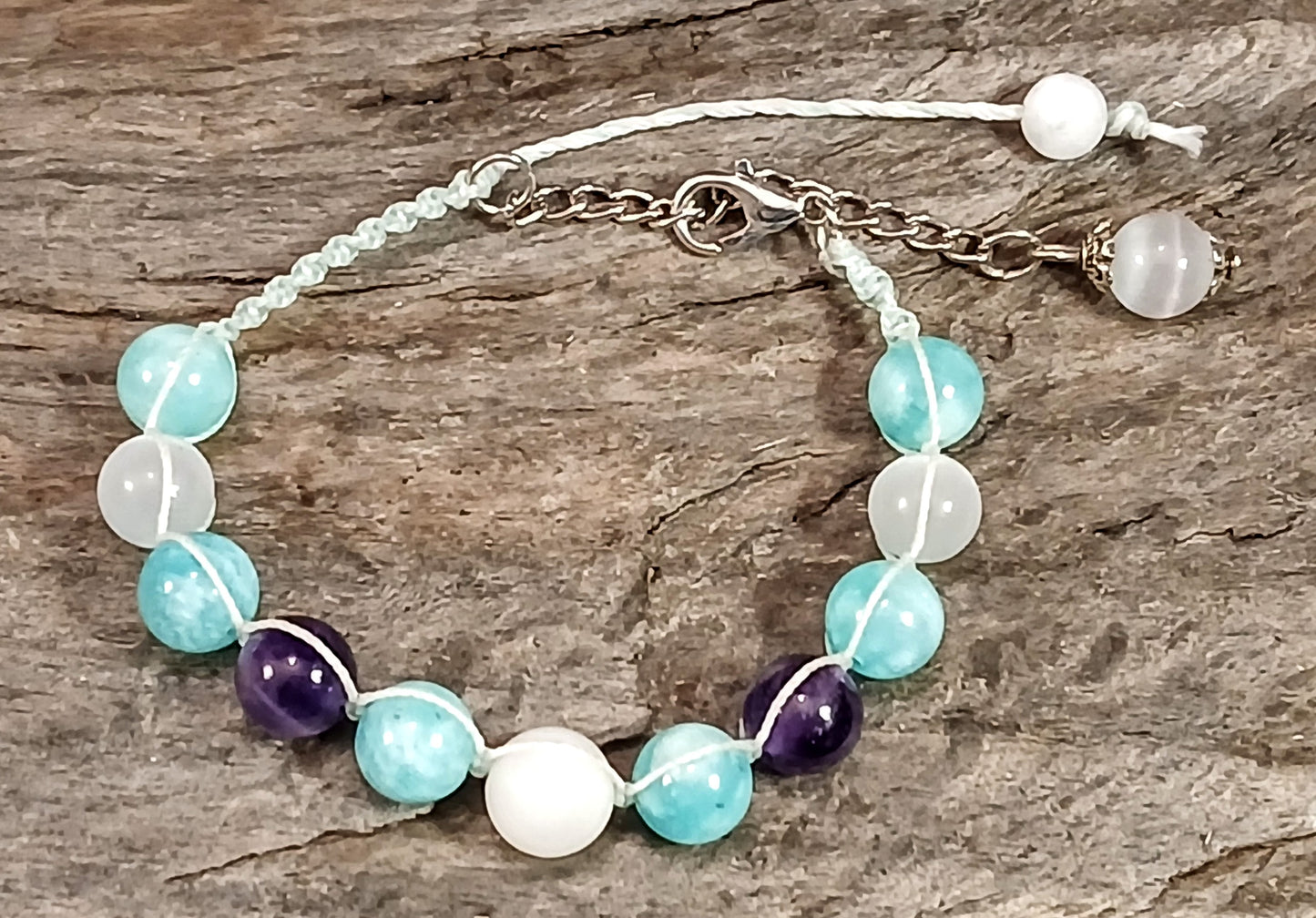 White Moonstone, Amazonite, Amethyst & Satin Spar