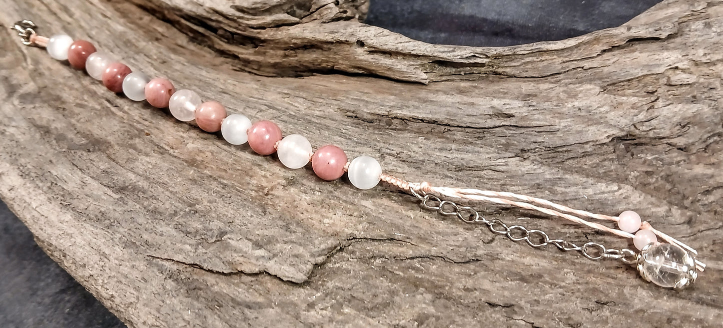 Rose Quartz, Rhodonite, Satin Spar & Himalayan Quartz